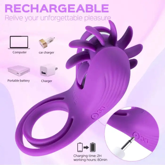 Fun Still™ ROXY Licking Sex Toy & Vibrating Dual Penis Ring
