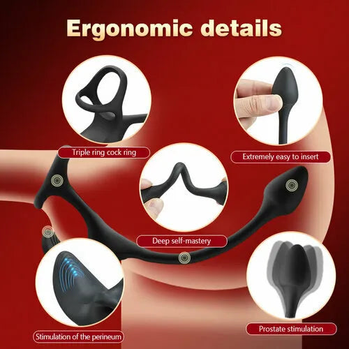 Fun Still™ Spherical Vibrating Anal Plug with Penis Rings
