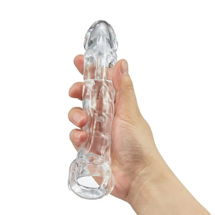 Fun Still™ 7.7 Inch Clear Textured Thicken Lengthen Penis Enhancement Sleeve