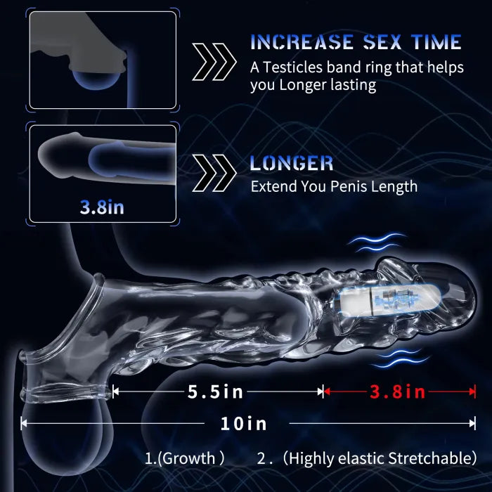 Fun Still™ 3.6 Inch Clear Penis Sleeve Cock Ring Extender Ultra-Soft Penis Enlarger for Couples