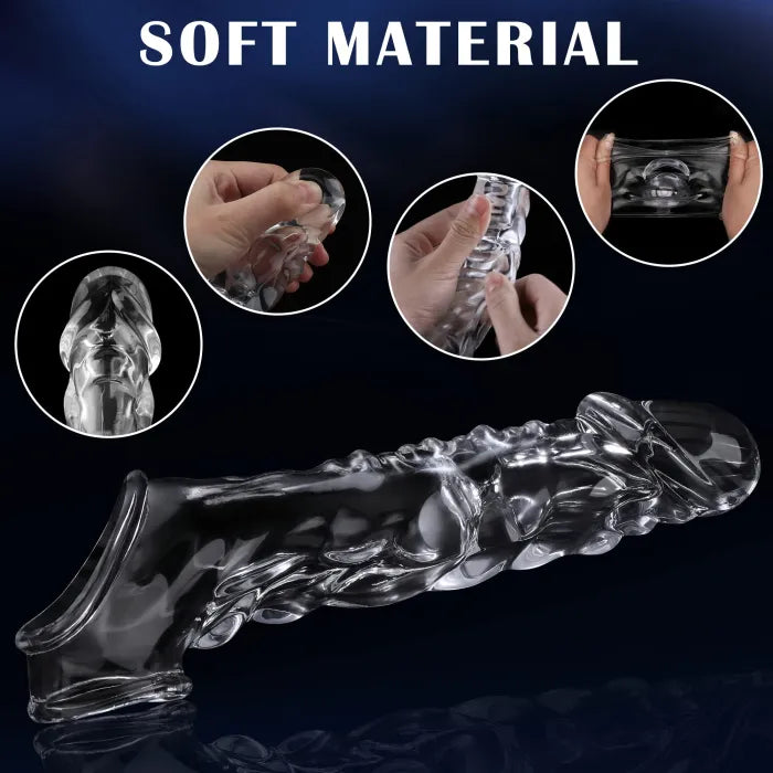 Fun Still™ 3.6 Inch Clear Penis Sleeve Cock Ring Extender Ultra-Soft Penis Enlarger for Couples